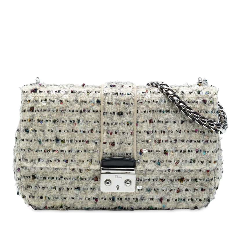 Dior Medium Tweed Miss Dior Flap White Tweed Good condition - Front View