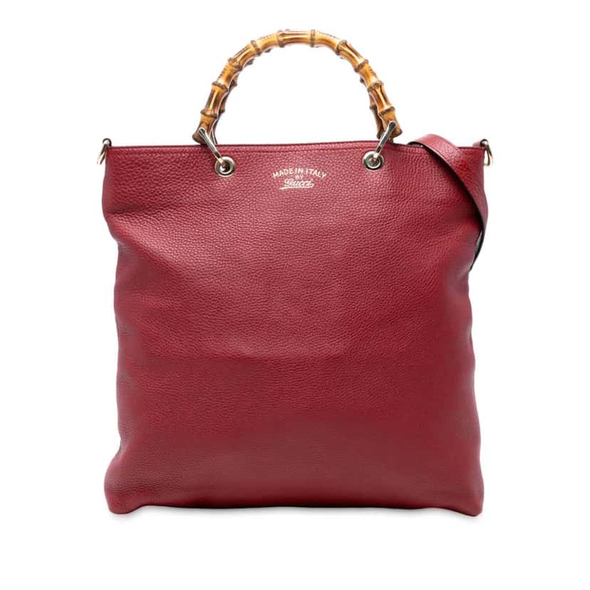 Gucci Tall Leather Bamboo Shopper Tote Red Leather Good condition - Front View