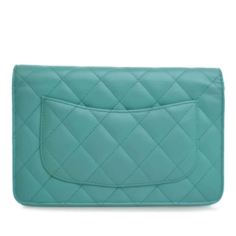 Chanel CC Quilted Lambskin Wallet On Chain Blue Leather Good condition - Back View