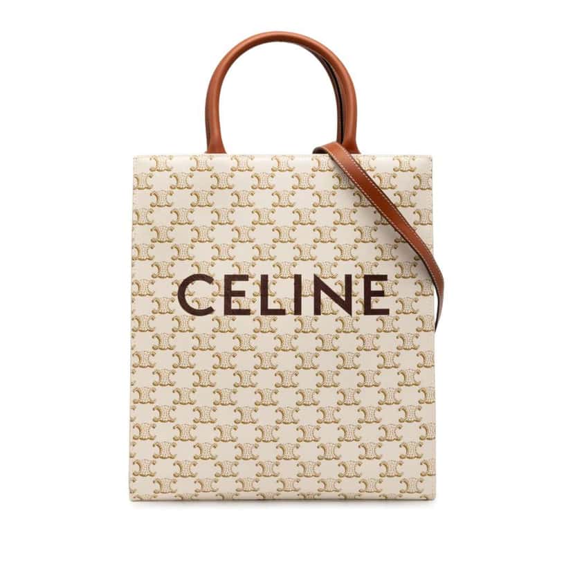 Celine Small Triomphe Coated Canvas Vertical Cabas Satchel White Canvas Good condition - Front View