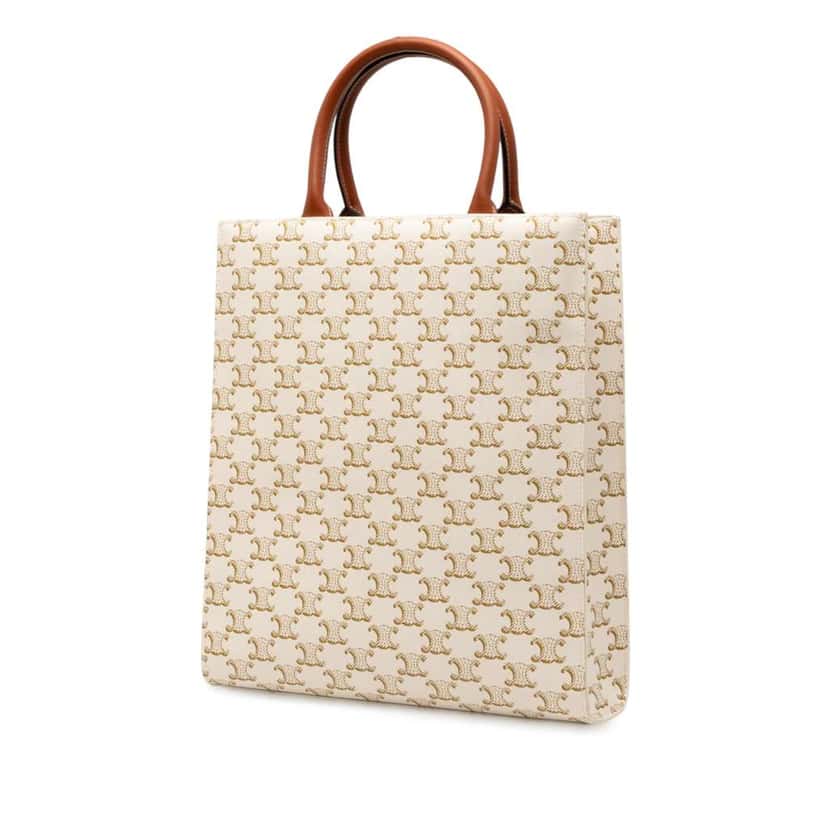 Celine Small Triomphe Coated Canvas Vertical Cabas Satchel White Canvas Good condition - Back View