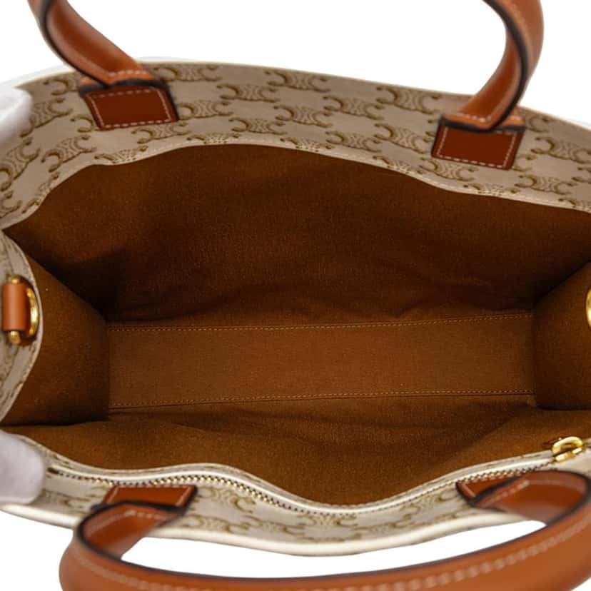 Celine Small Triomphe Coated Canvas Vertical Cabas Satchel White Canvas Good condition - Model View