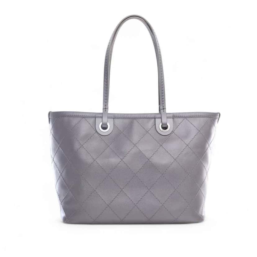 Chanel Large Quilted Metallic Caviar Shopping Fever Tote Silver Leather Good condition - Back View