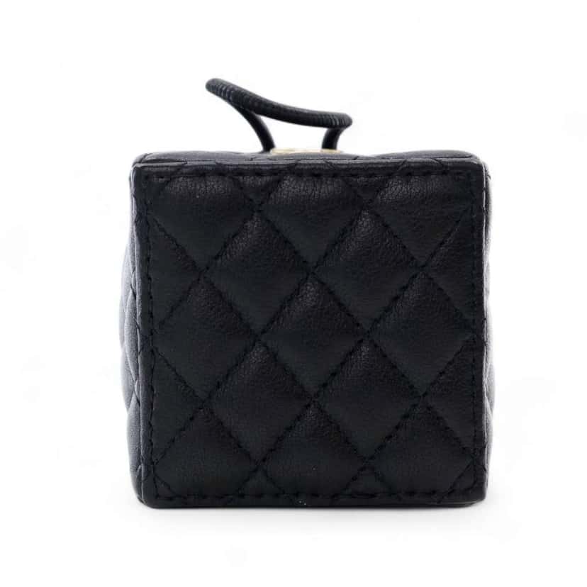 Chanel Mini Quilted Calfskin Drawstring Bucket Bag Black Leather Good condition - Inside View