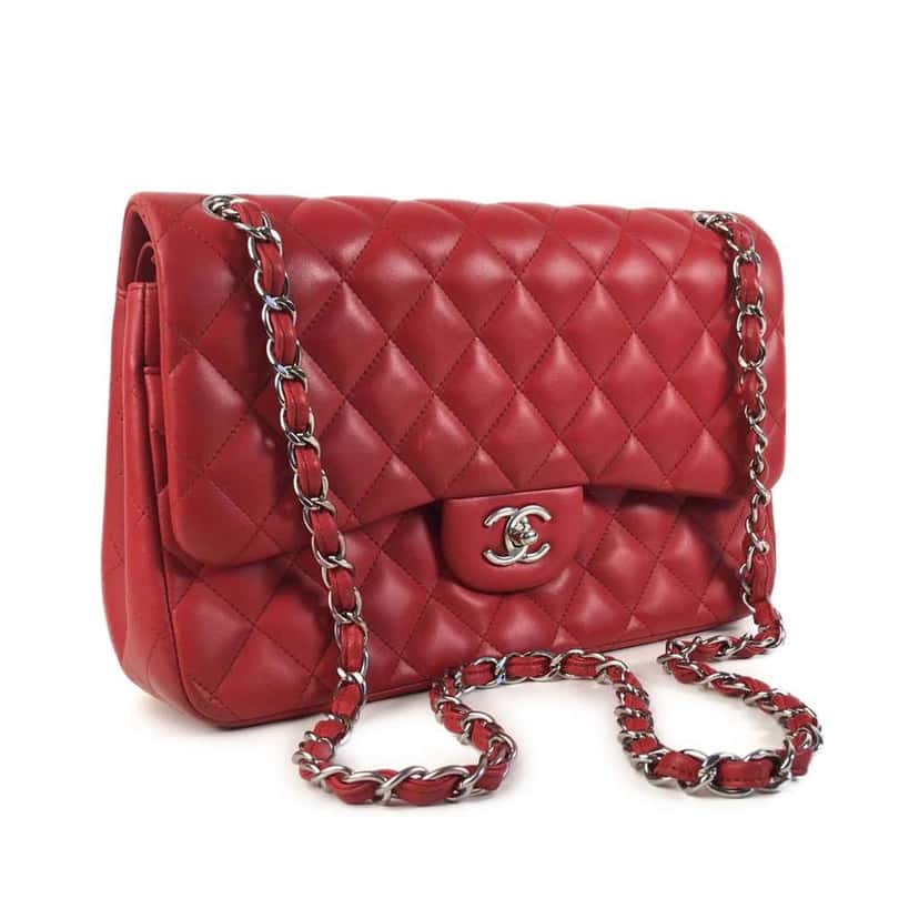 Chanel Jumbo Classic Lambskin Double Flap Red Leather Good condition - Inside View