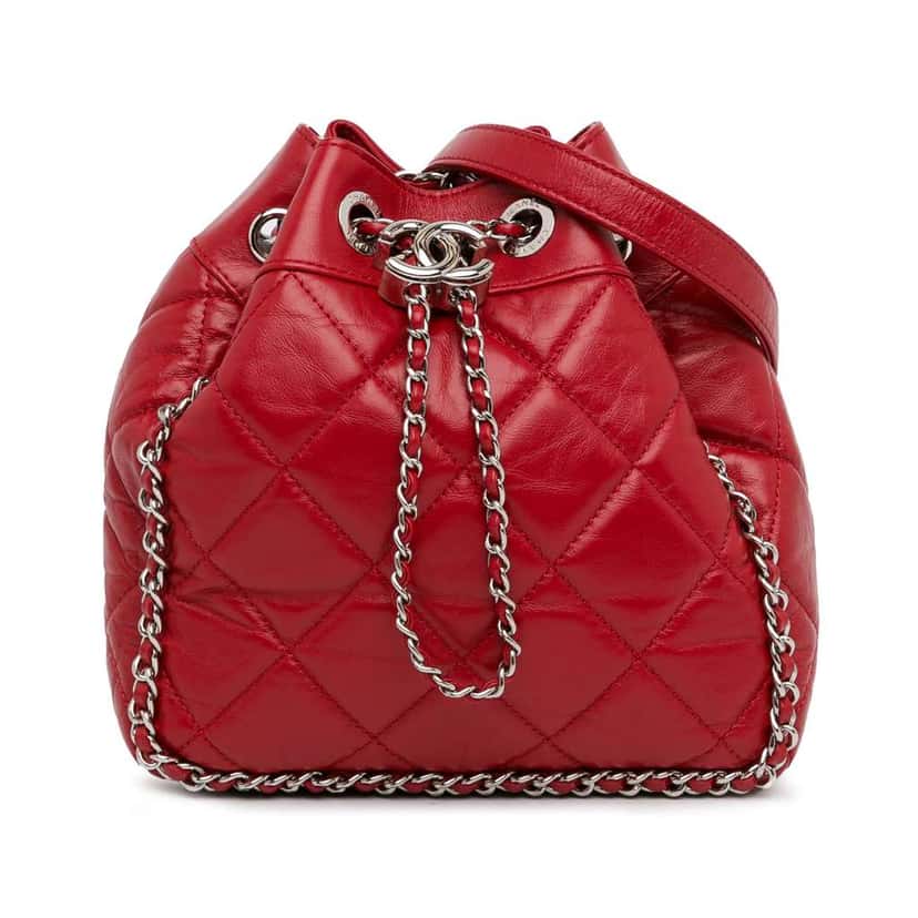 Chanel Aged Calfskin Chain Around Drawstring Bucket Red Leather Good condition - Front View