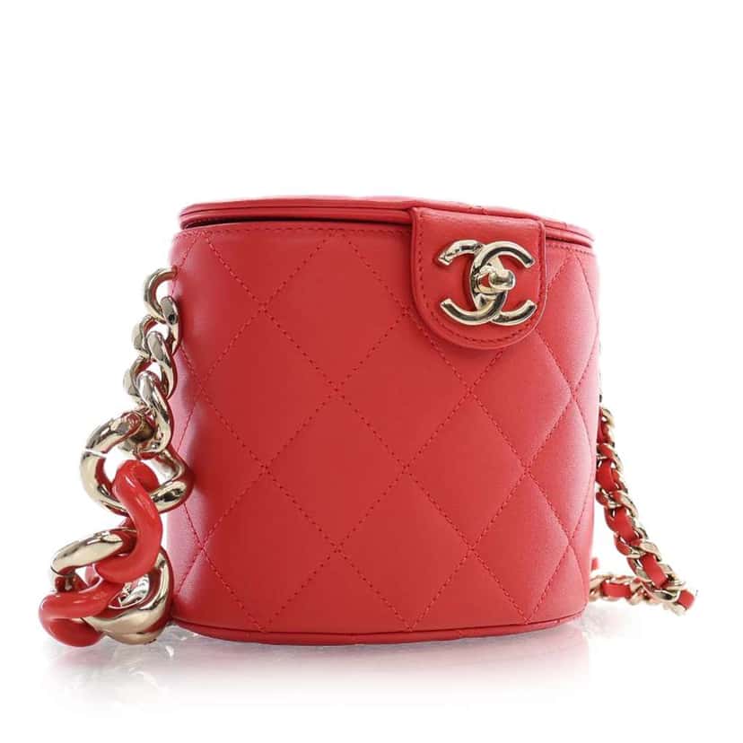 Chanel Small Quilted Lambskin Resin Elegant Chain Tubular Vanity Case Red Leather Good condition - Inside View