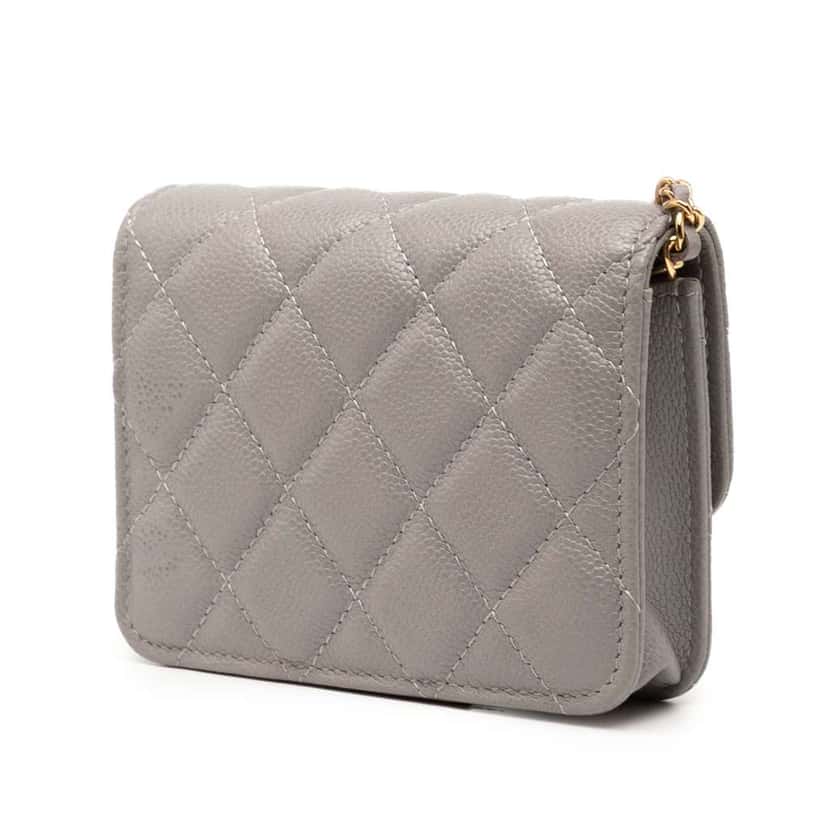 Chanel CC Quilted Caviar Miss Coco Clutch With Chain Grey Leather Good condition - Back View