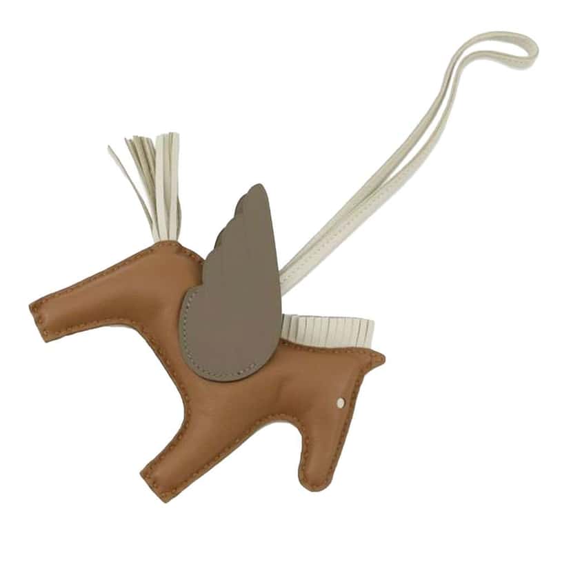 Hermès Milo Lambskin and Swift Grigri Rodeo Pegase Bag Charm PM Brown Leather Good condition - Back View