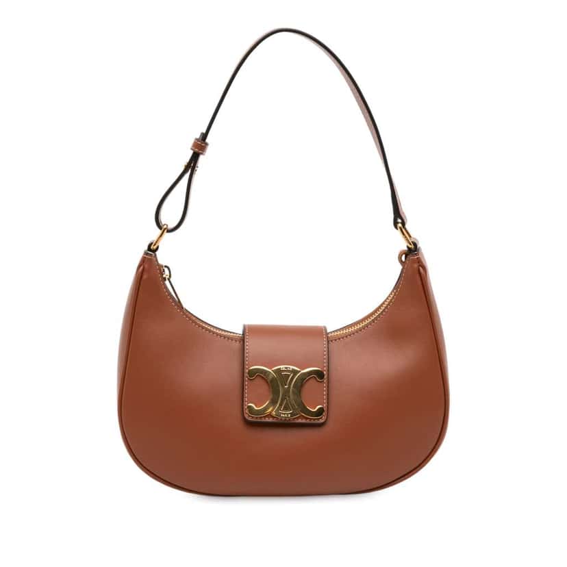 Celine Medium Smooth Calfskin Triomphe Ava Shoulder Bag Brown Leather Good condition - Front View