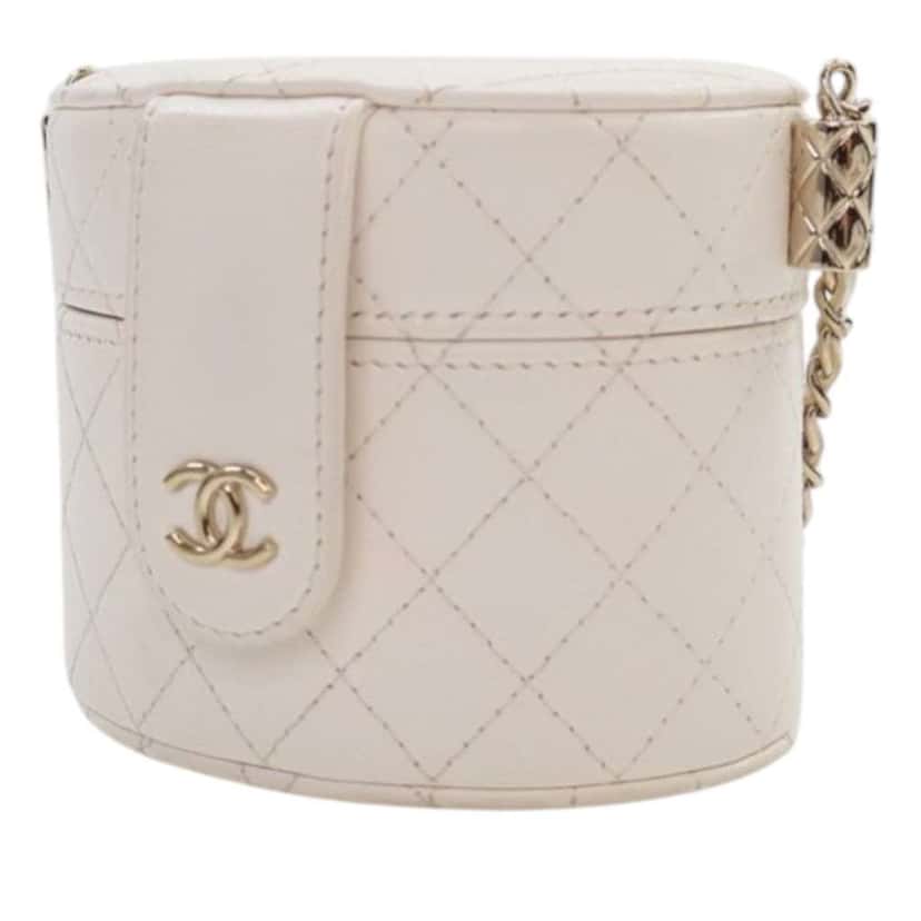 Chanel Mini Quilted Lambskin CC Allure Vanity Case White Leather Good condition - Back View