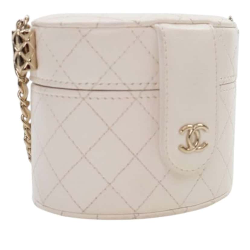 Chanel Mini Quilted Lambskin CC Allure Vanity Case White Leather Good condition - Inside View