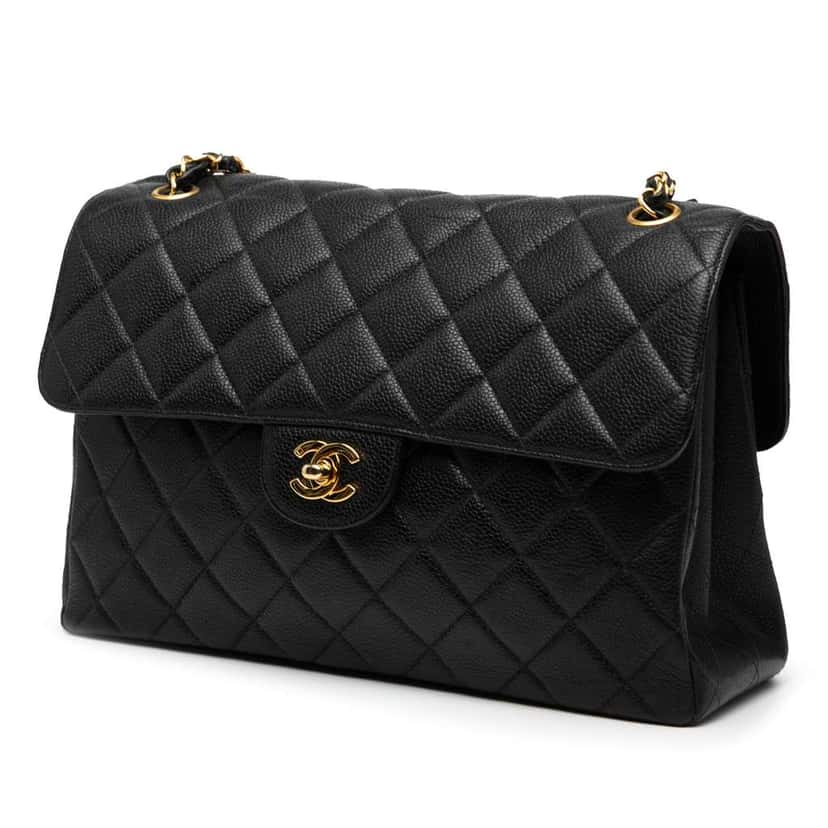 Chanel Jumbo Quilted Caviar Double Sided Flap Black Leather Good condition - Back View