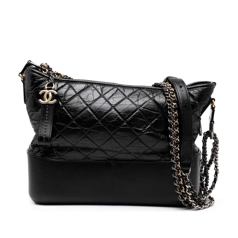 Chanel Medium Aged Calfskin Gabrielle Crossbody Black Leather Good condition - Front View