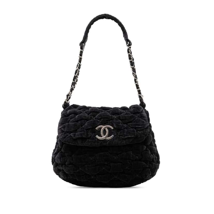Chanel Paris Moscou Bubble Quilted Velvet Flap Black Velvet Good condition - Front View