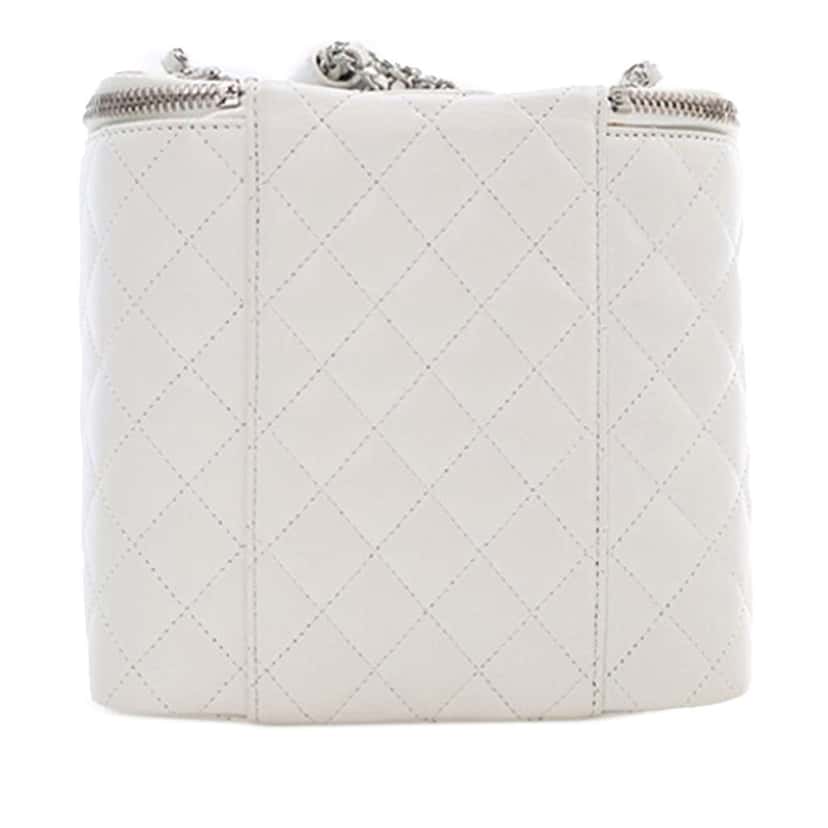 Chanel Large Quilted Lambskin Top Handle Jewelry Box With Chain White Leather Good condition - Back View
