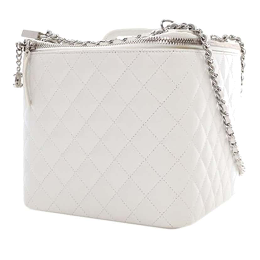 Chanel Large Quilted Lambskin Top Handle Jewelry Box With Chain White Leather Good condition - Inside View