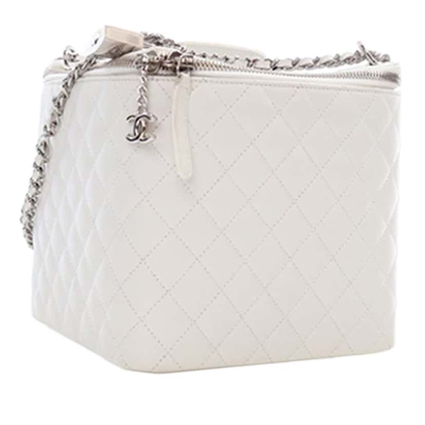 Chanel Large Quilted Lambskin Top Handle Jewelry Box With Chain White Leather Good condition - Model View