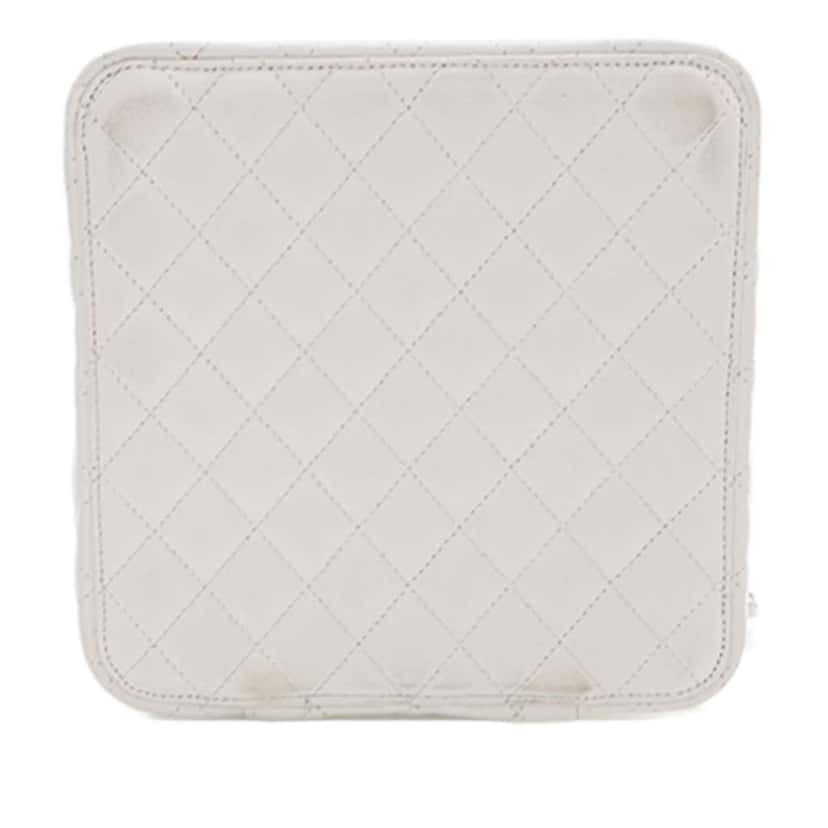 Chanel Large Quilted Lambskin Top Handle Jewelry Box With Chain White Leather Good condition - Box View