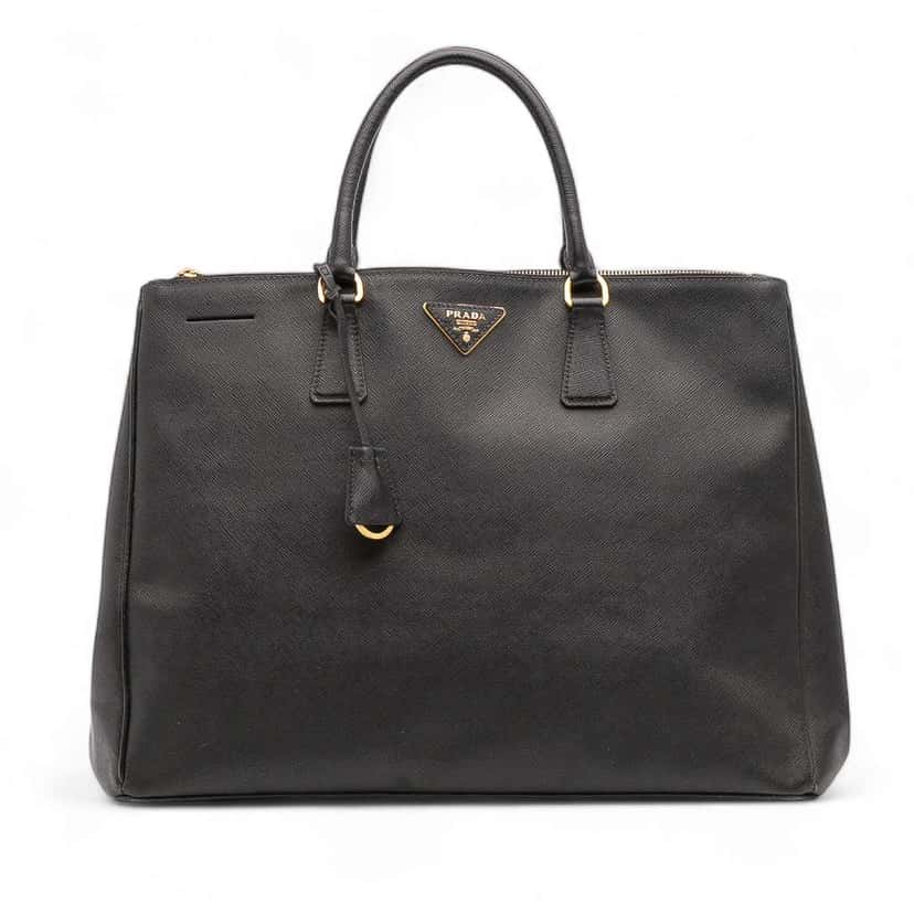 Prada Extra Large Saffiano Lux Galleria Double Zip Tote Black Leather Good condition - Front View