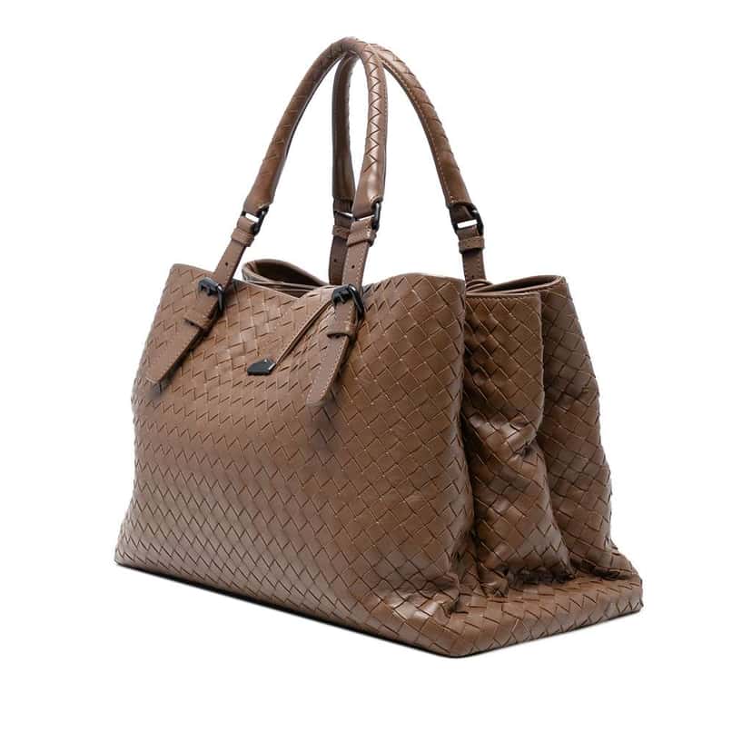 Bottega Veneta Medium Nappa Intrecciato Roma Tote Brown Leather Good condition - Back View