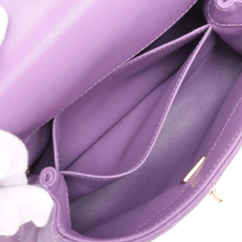 Chanel Mini Caviar Coco Top Handle Bag Purple Leather Good condition - Inside View