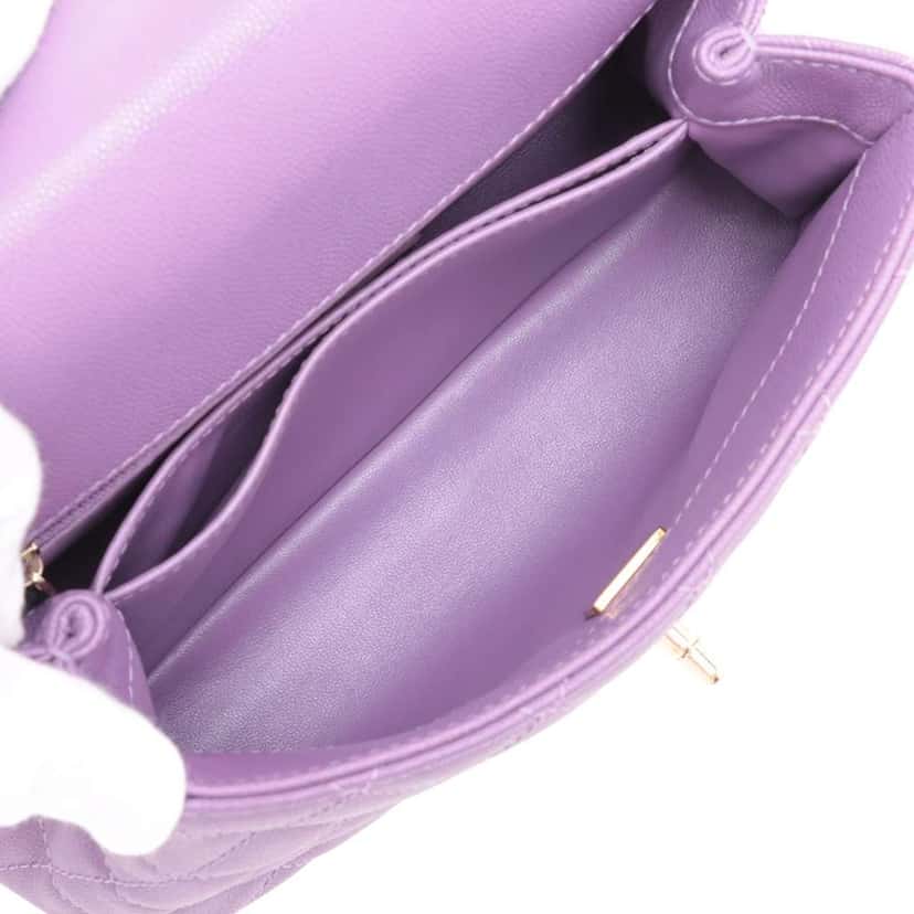 Chanel Mini Caviar Coco Top Handle Bag Purple Leather Good condition - Model View