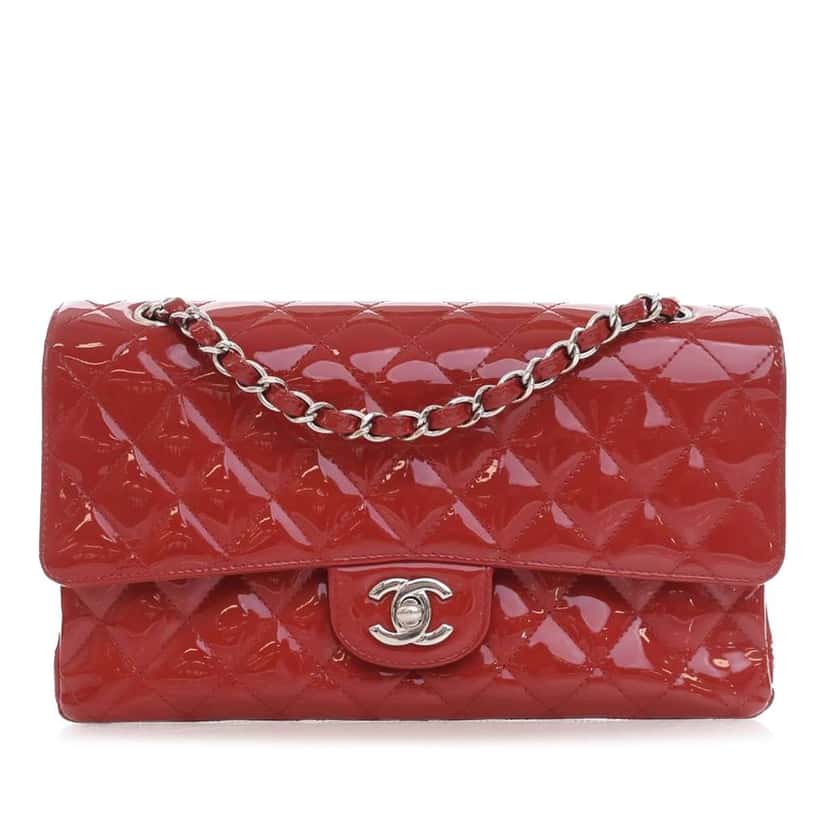 Chanel Medium Classic Patent Double Flap Red Leather Good condition - Front View