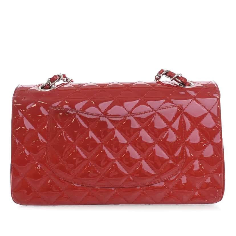 Chanel Medium Classic Patent Double Flap Red Leather Good condition - Back View