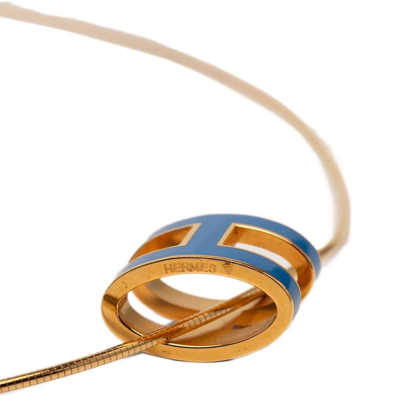 Hermès Gold Plated Enamel Pop H Pendant Necklace Blue Good condition - Back View