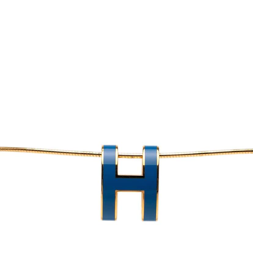 Hermès Gold Plated Enamel Pop H Pendant Necklace Blue Good condition - Inside View