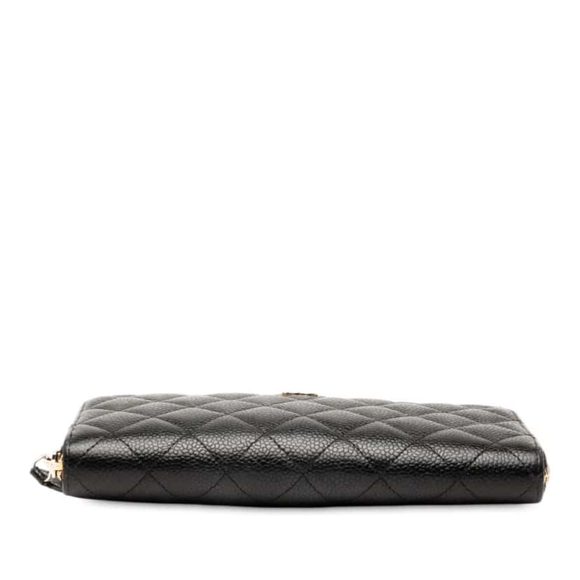 Chanel CC Quilted Caviar Zip Around Long Wallet Black Leather Good condition - Inside View