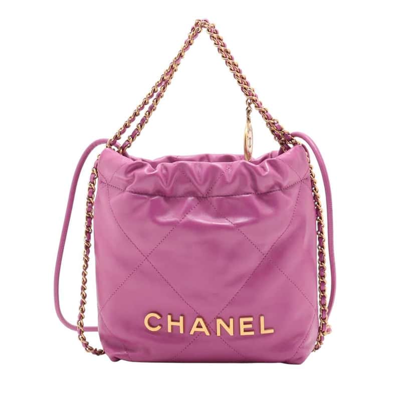 Chanel Mini Shiny Calfskin 22 Handbag Purple Leather Good condition - Front View