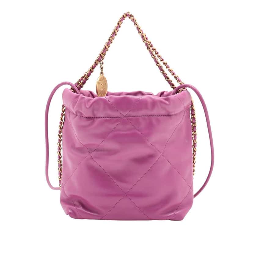 Chanel Mini Shiny Calfskin 22 Handbag Purple Leather Good condition - Back View