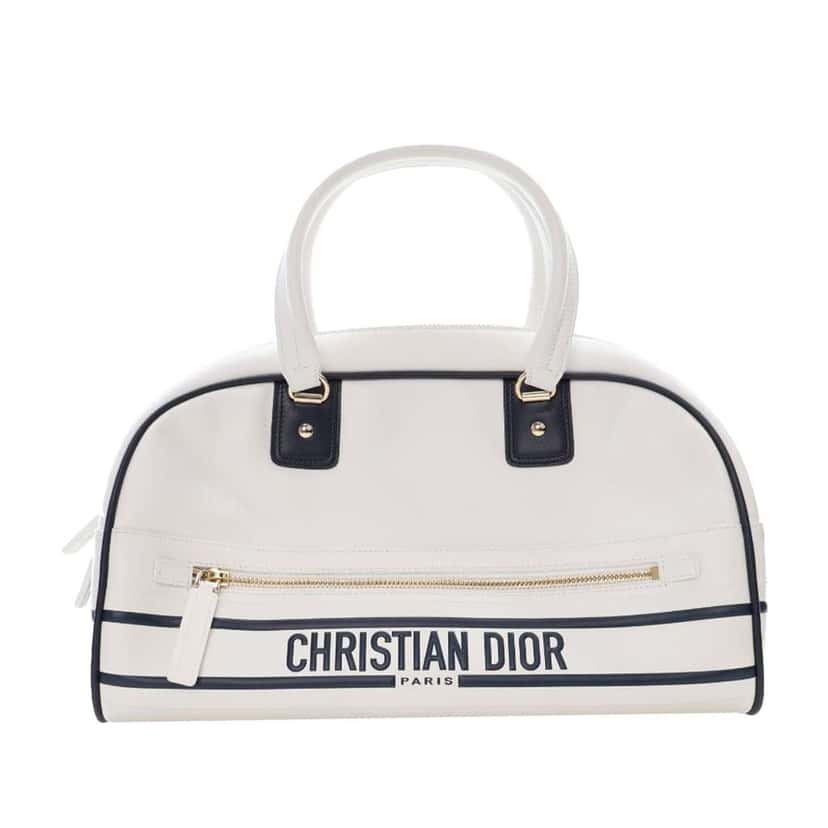 Dior Medium Leather Dior Vibe Bowling Bag White Leather Good condition - Front View
