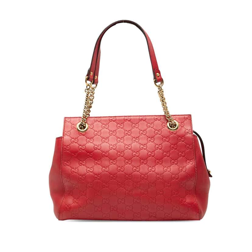 Gucci Medium Guccissima Soft Shoulder Bag Red Leather Fair condition - Front View