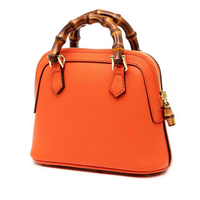 Gucci Mini Dollar Calfskin Bamboo Diana Dome Satchel Orange Leather Very good condition - Back View