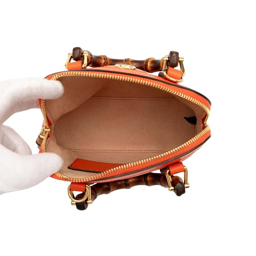 Gucci Mini Dollar Calfskin Bamboo Diana Dome Satchel Orange Leather Very good condition - Model View