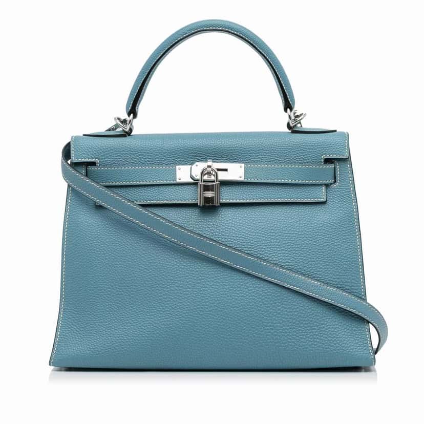 Hermès Togo Kelly Sellier Mou 28 Blue Leather Good condition - Front View
