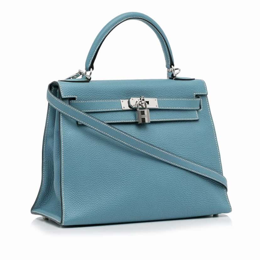 Hermès Togo Kelly Sellier Mou 28 Blue Leather Good condition - Back View