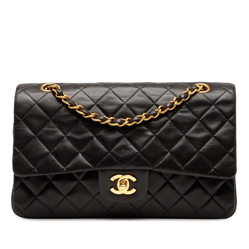 Chanel Medium Classic Lambskin Double Flap Black Leather Good condition - Front View