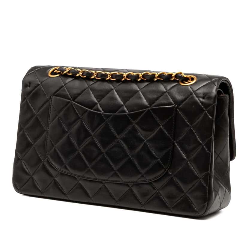 Chanel Medium Classic Lambskin Double Flap Black Leather Good condition - Back View