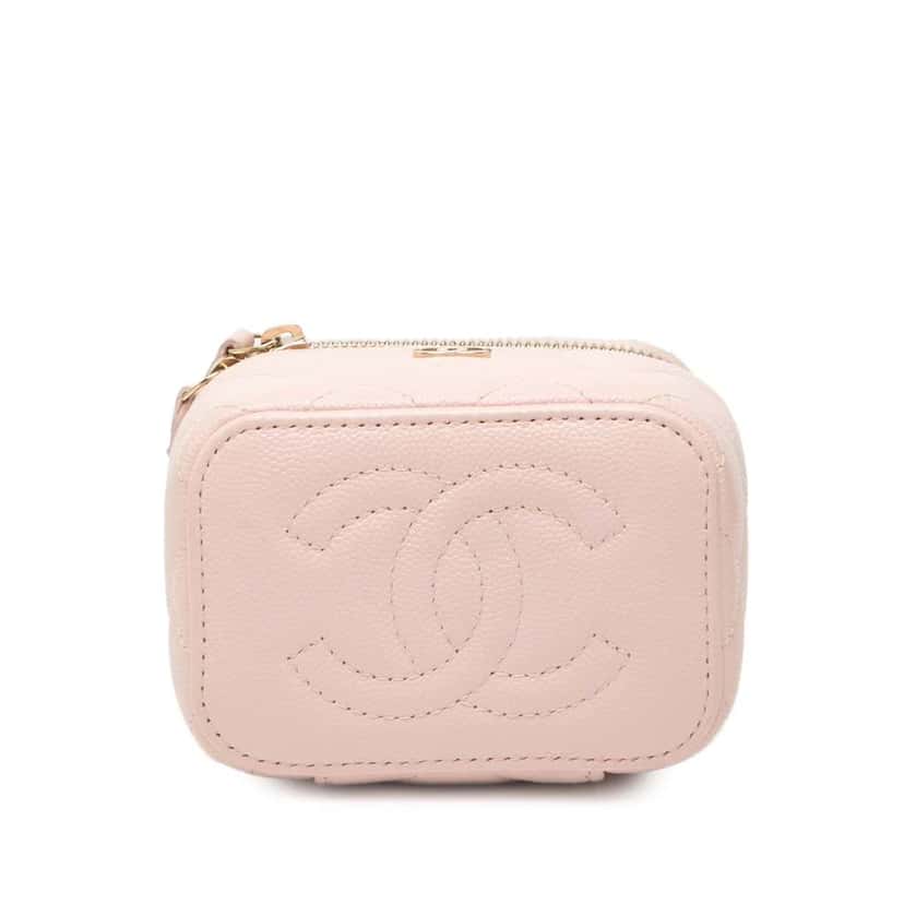Chanel Mini CC Quilted Caviar Vanity Case with Chain Pink Leather Good condition - Inside View