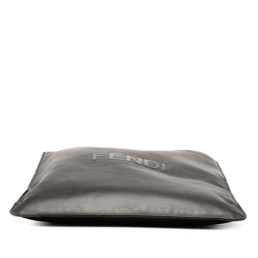 Fendi Embossed Leather Logo Shopper Tote Black Leather Good condition - Inside View