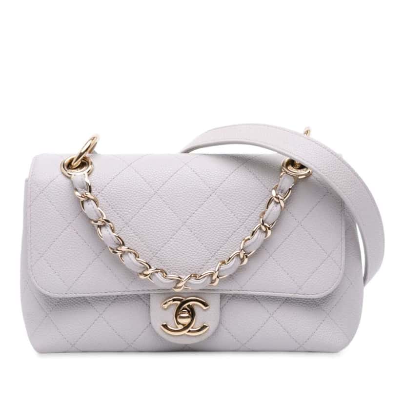 Chanel Small Stitched Caviar City Walk Flap White Leather Very good condition - Front View
