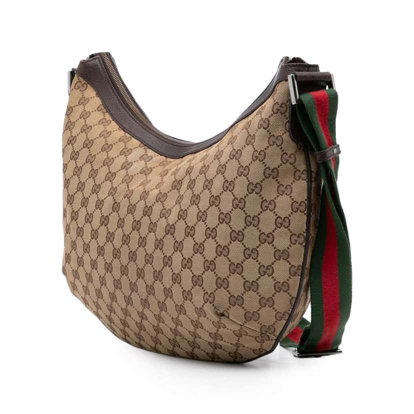 Gucci GG Canvas Web Half Moon Crossbody Brown Canvas Good condition - Back View
