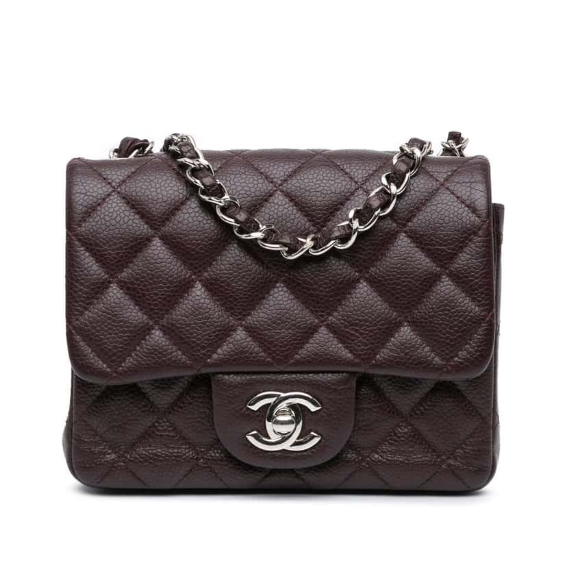 Chanel Mini Square Classic Caviar Single Flap Brown Leather Good condition - Front View