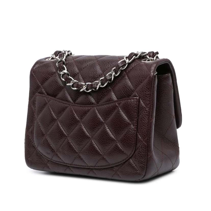 Chanel Mini Square Classic Caviar Single Flap Brown Leather Good condition - Back View