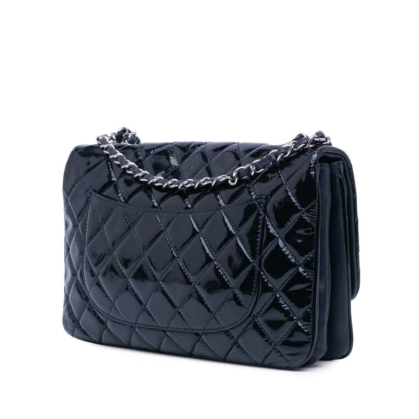 Chanel Jumbo Patent 3 Accordion Flap Blue Leather Good condition - Back View