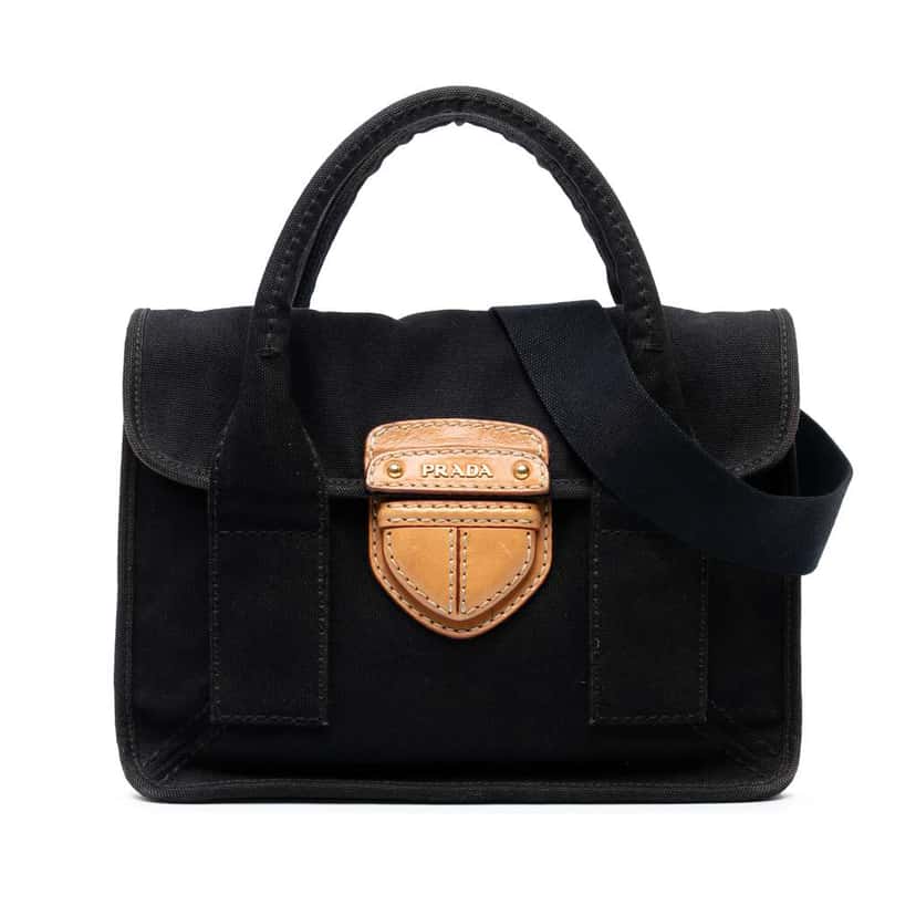 Prada Canvas Canapa Pattina Satchel Black Canvas Good condition - Front View